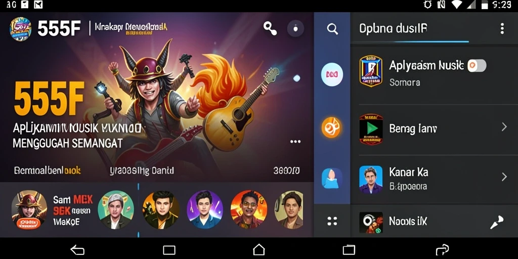 Screenshot gameplay 555F yang menampilkan antarmuka musik yang menarik.