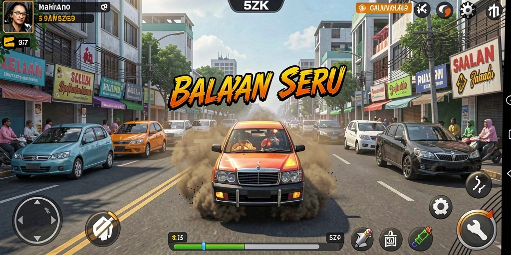 Gameplay balapan yang menegangkan di 5ZK dengan mobil berkecepatan tinggi.