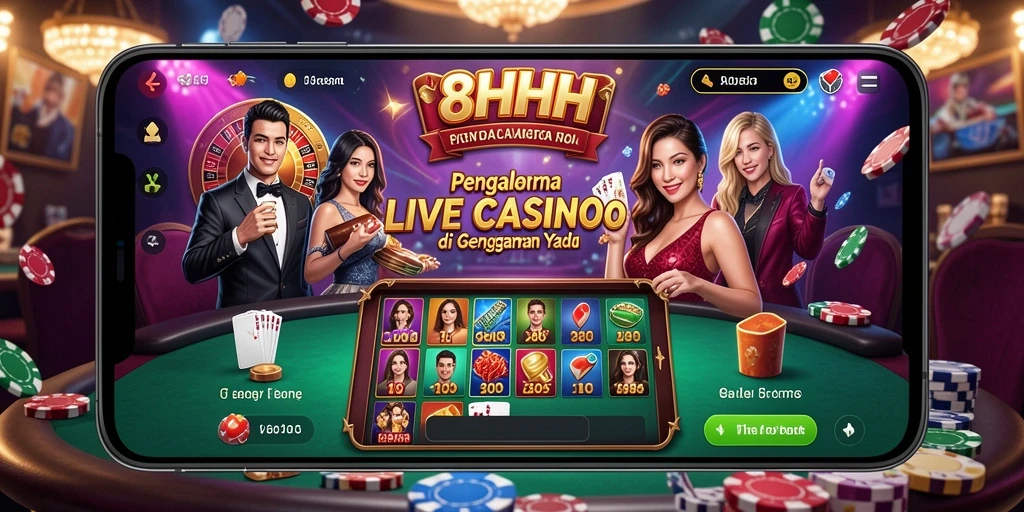 Screenshot gameplay Live Casino menampilkan dealer profesional dan permainan meja.