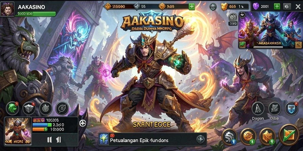 Tampilan gameplay AAKASINO yang menampilkan pertempuran epik dan eksplorasi dunia.