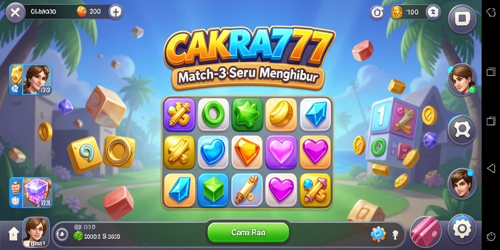Screenshot menampilkan aksi seru permainan Match-3 CAKRA777.