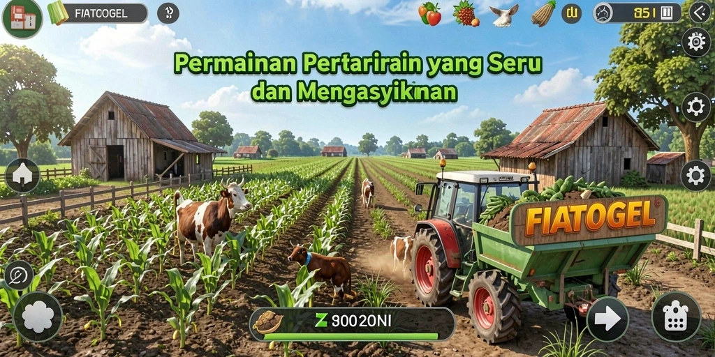 Tangkapan layar gameplay FIATOGEL yang menampilkan aktivitas pertanian yang menyenangkan.