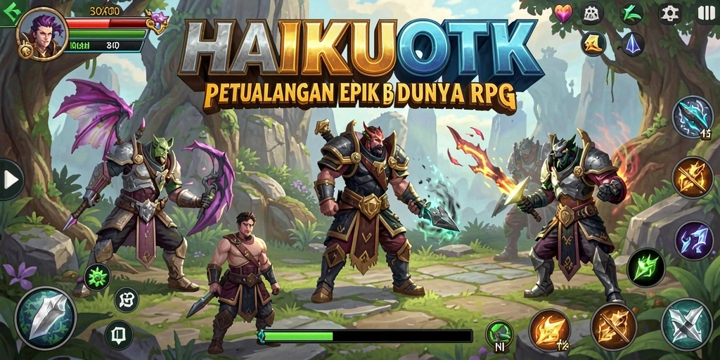 Screenshot HAIKUOTK menampilkan battle epik dengan karakter unik.