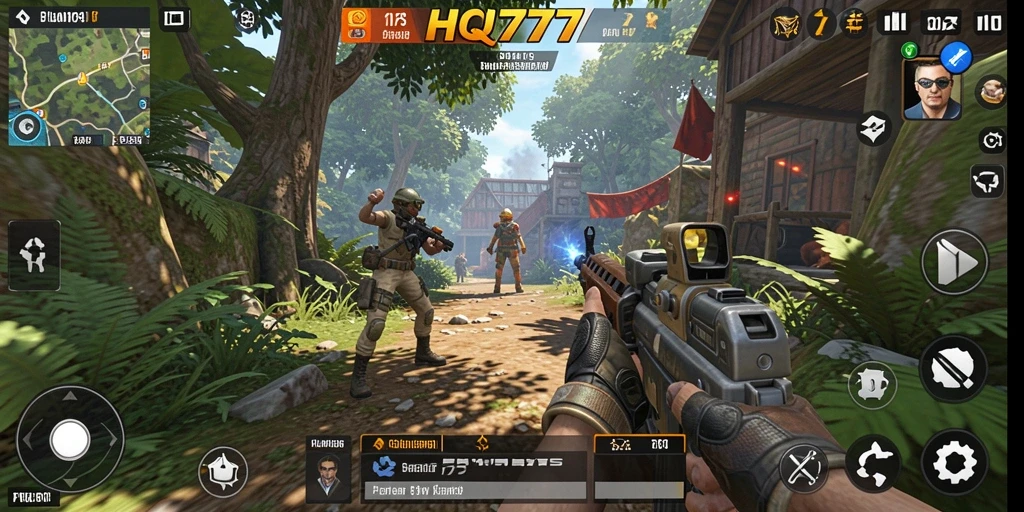 Tampilan gameplay seru di HQ777 dengan aksi TPS mendebarkan.
