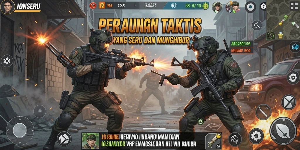 Screenshot gameplay <strong>IDNSERU</strong> menampilkan aksi menegangkan di medan perang.