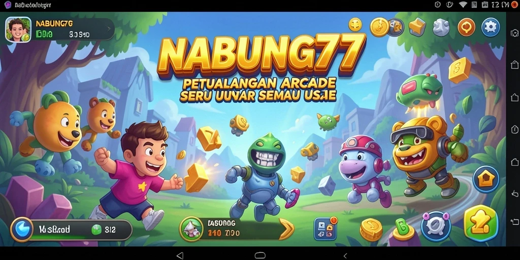 Screenshot utama NABUNG77 menampilkan gameplay Arcade yang asyik dan penuh warna.
