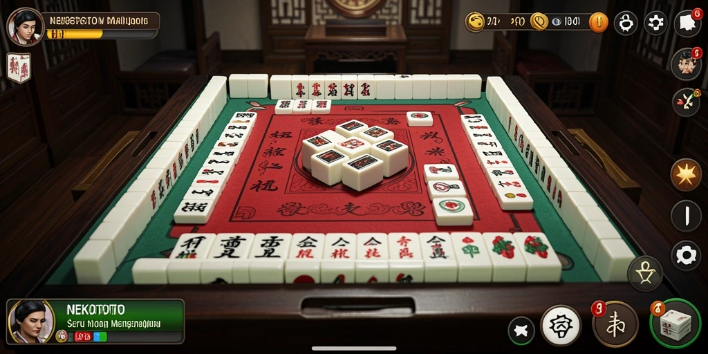 Screenshot gameplay NEKOTOTO menampilkan papan Mahjong yang penuh warna.
