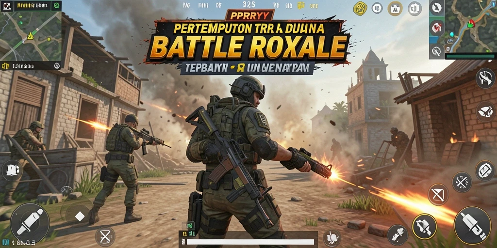 Tangkapan layar PPRRYY menampilkan aksi pertempuran mendebarkan di medan perang Battle Royale.