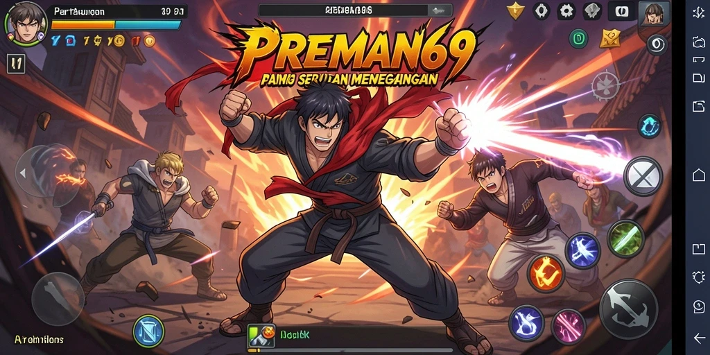 Screenshot menampilkan pertarungan karakter anime yang epik.