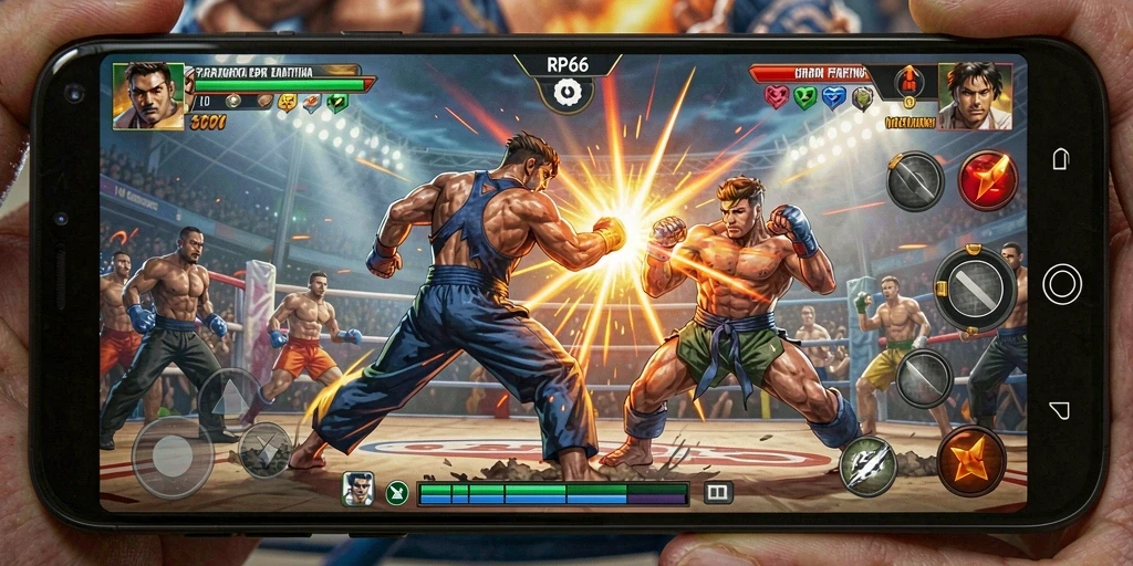Tampilan seru pertarungan dalam gameplay RP66 dengan karakter beragam.