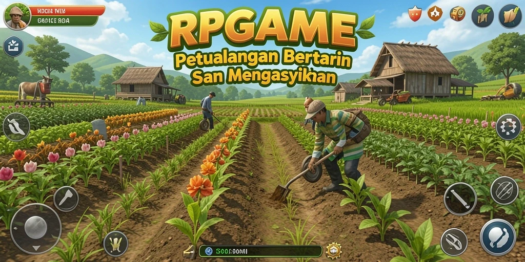 Screenshot RPGAME menampilkan aktivitas bertani yang menyenangkan dan interaktif.