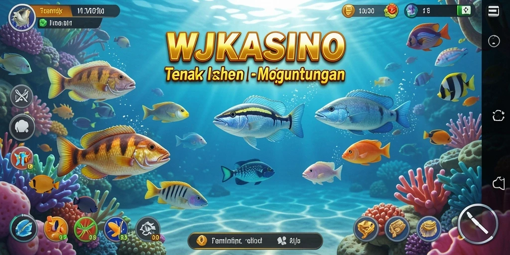 Screenshot gameplay WJKASINO yang menakjubkan dengan ikan berwarna-warni.